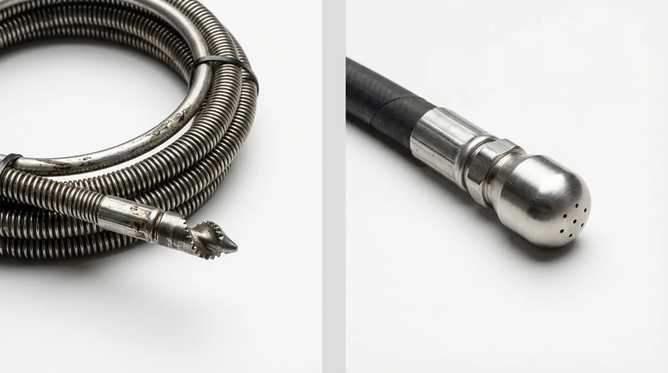 Drain snake cable and hydro jetting nozzle used for drain cleaning in Jasper, GA