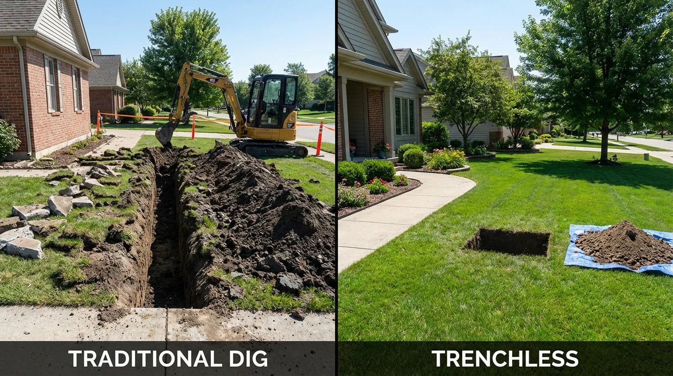 Trenchless sewer repair with minimal yard damage versus traditional excavation in Jasper, GA
